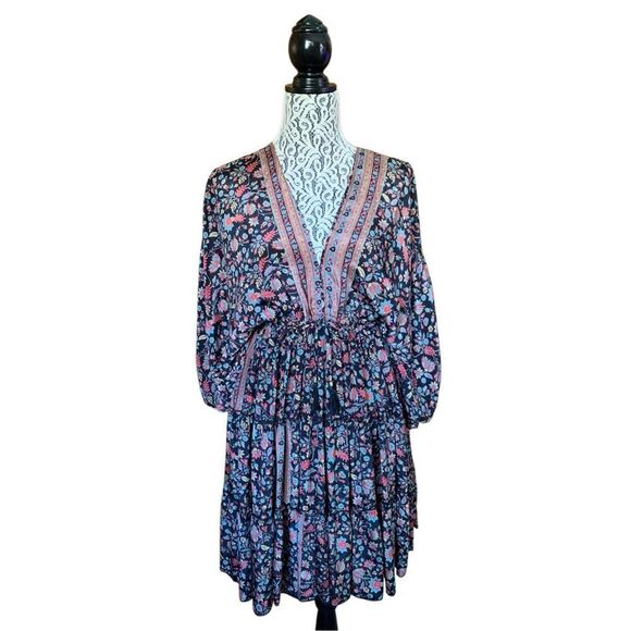 Karma Highway Floral Boho Mini Dress Black Multi OS - Picture 12 of 12